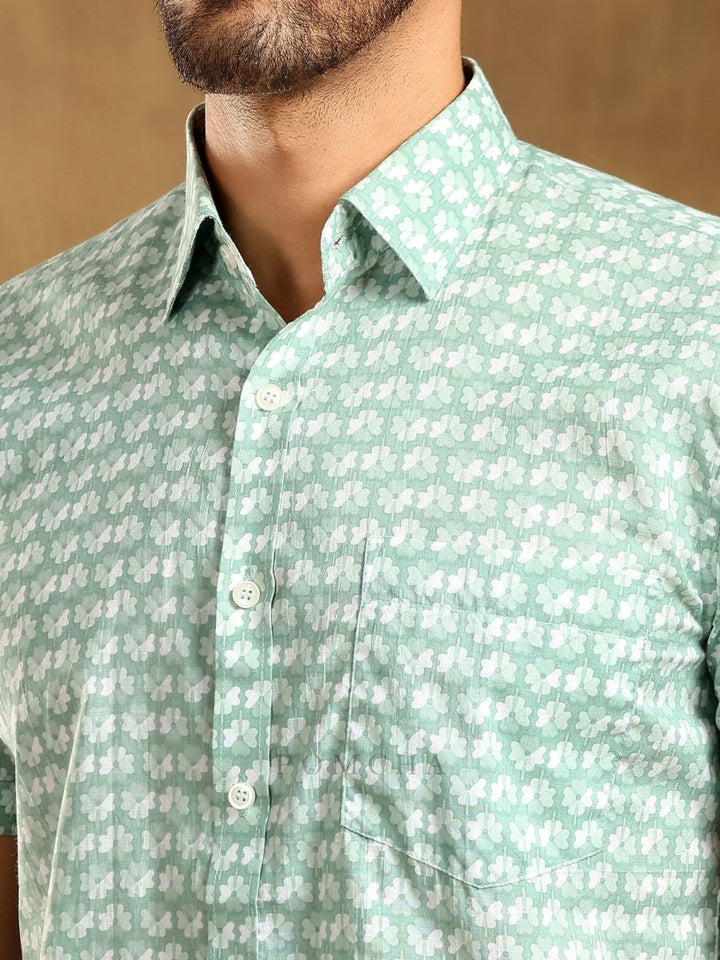 VIRAHA GREEN COTTON HAND BLOCK SHIRT - Pomcha Jaipur