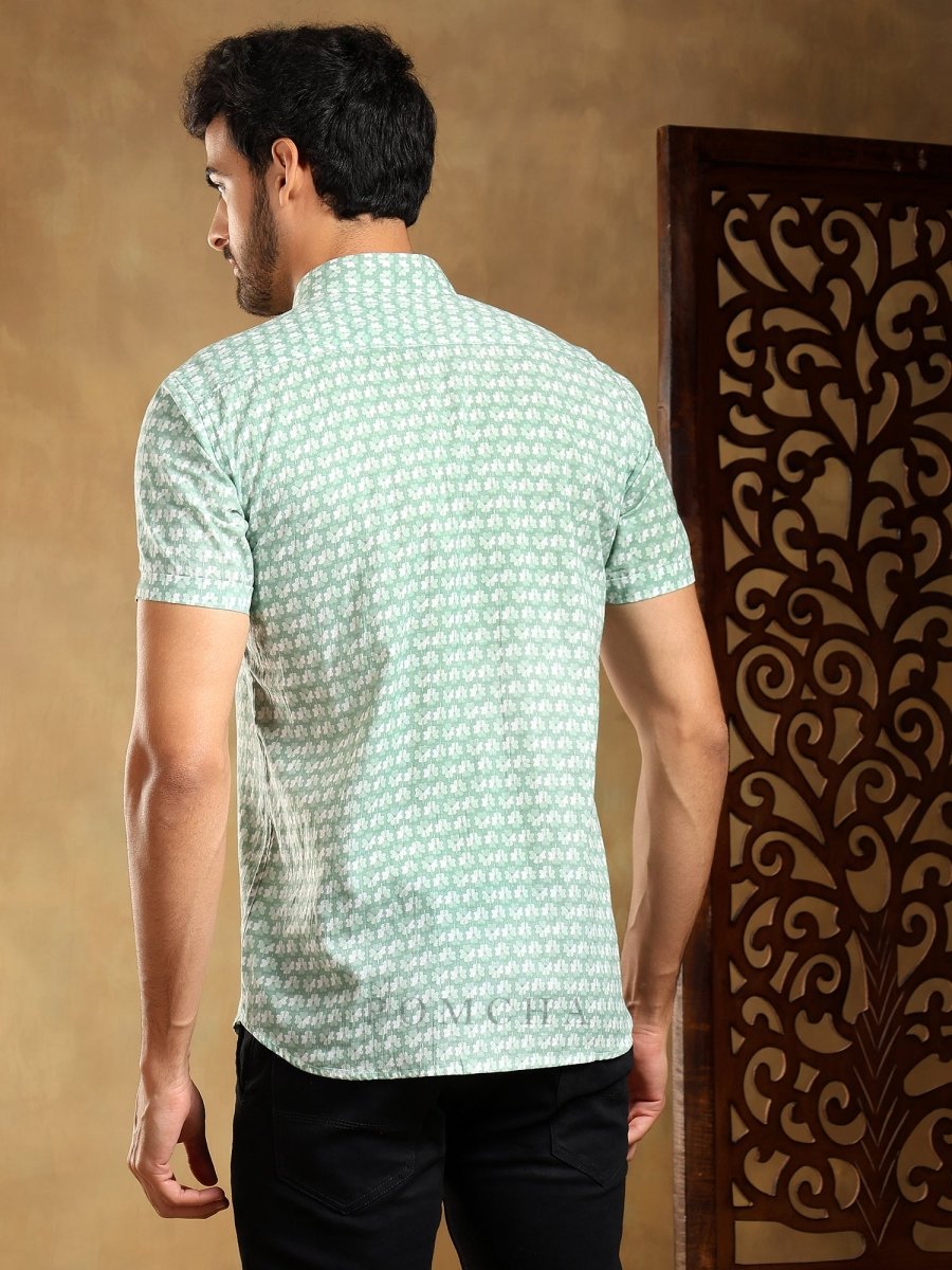 VIRAHA GREEN COTTON HAND BLOCK SHIRT - Pomcha Jaipur