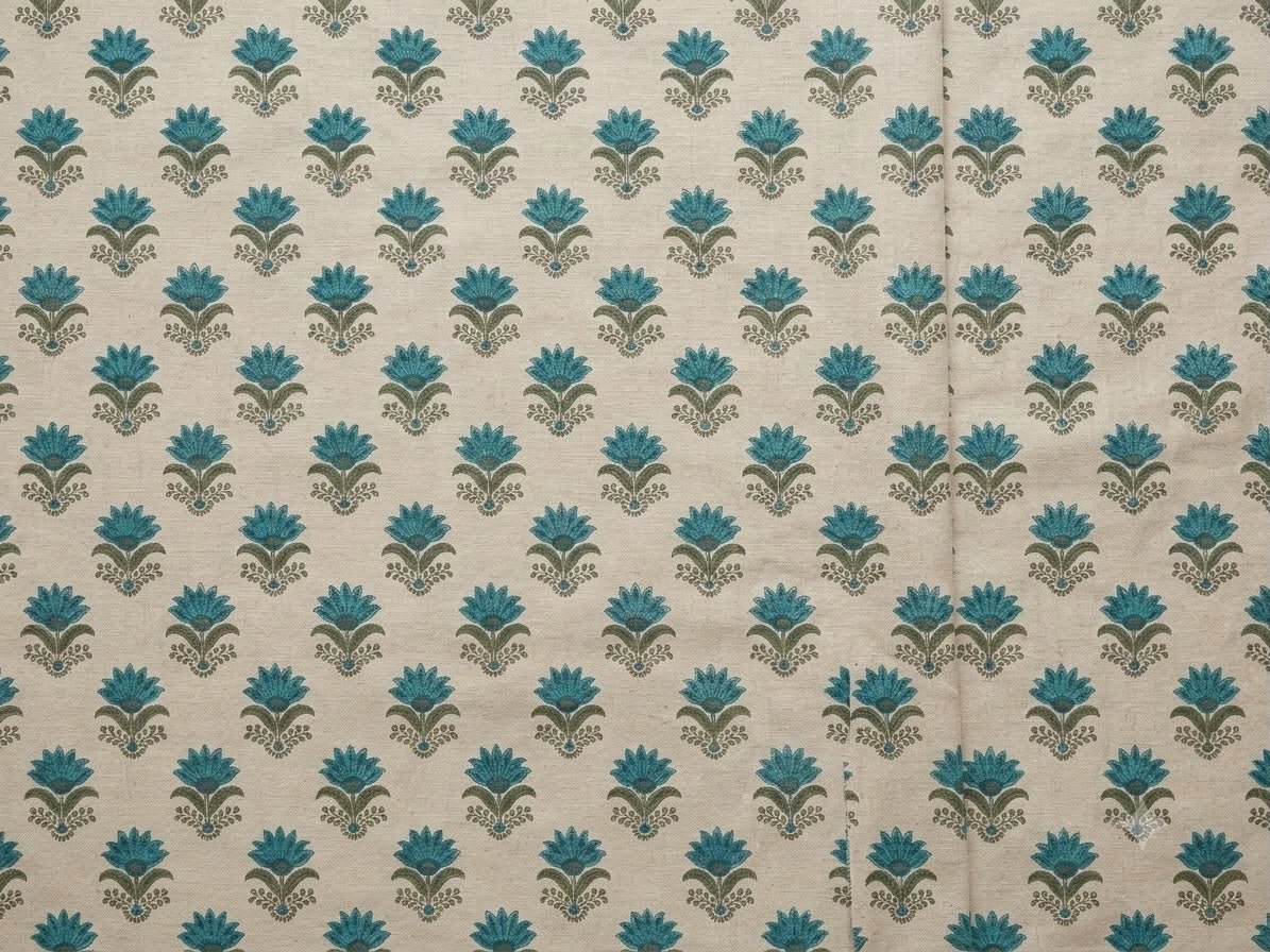 WHITE COTTON FLORAL BLOCK PRINT FABRIC - Pomcha Jaipur