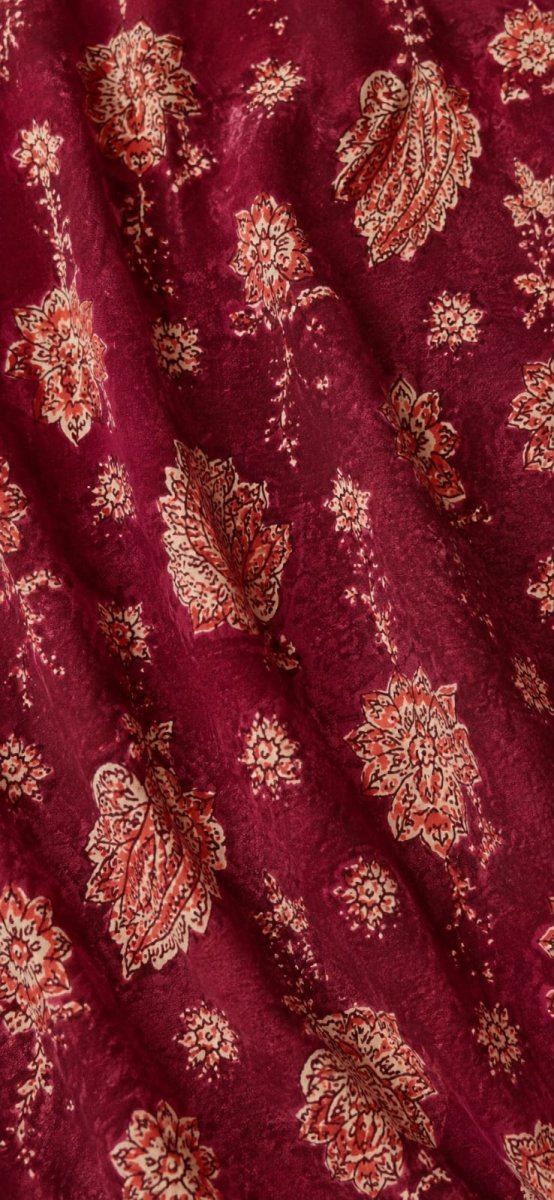 WINE FLORA COTTON HAND BLOCK PRINT FABRIC - Pomcha Jaipur