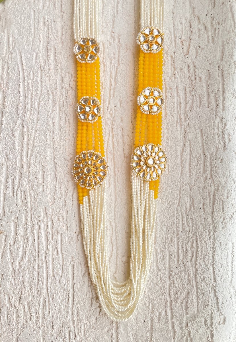 YELLOW KUNDAN STUDDED LONG NECKLACE - Pomcha Jaipur