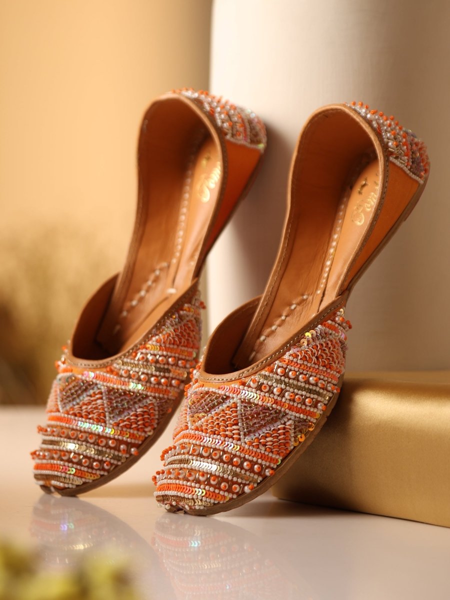 ZAREEN ORANGE BEADS MOJARI - Pomcha Jaipur