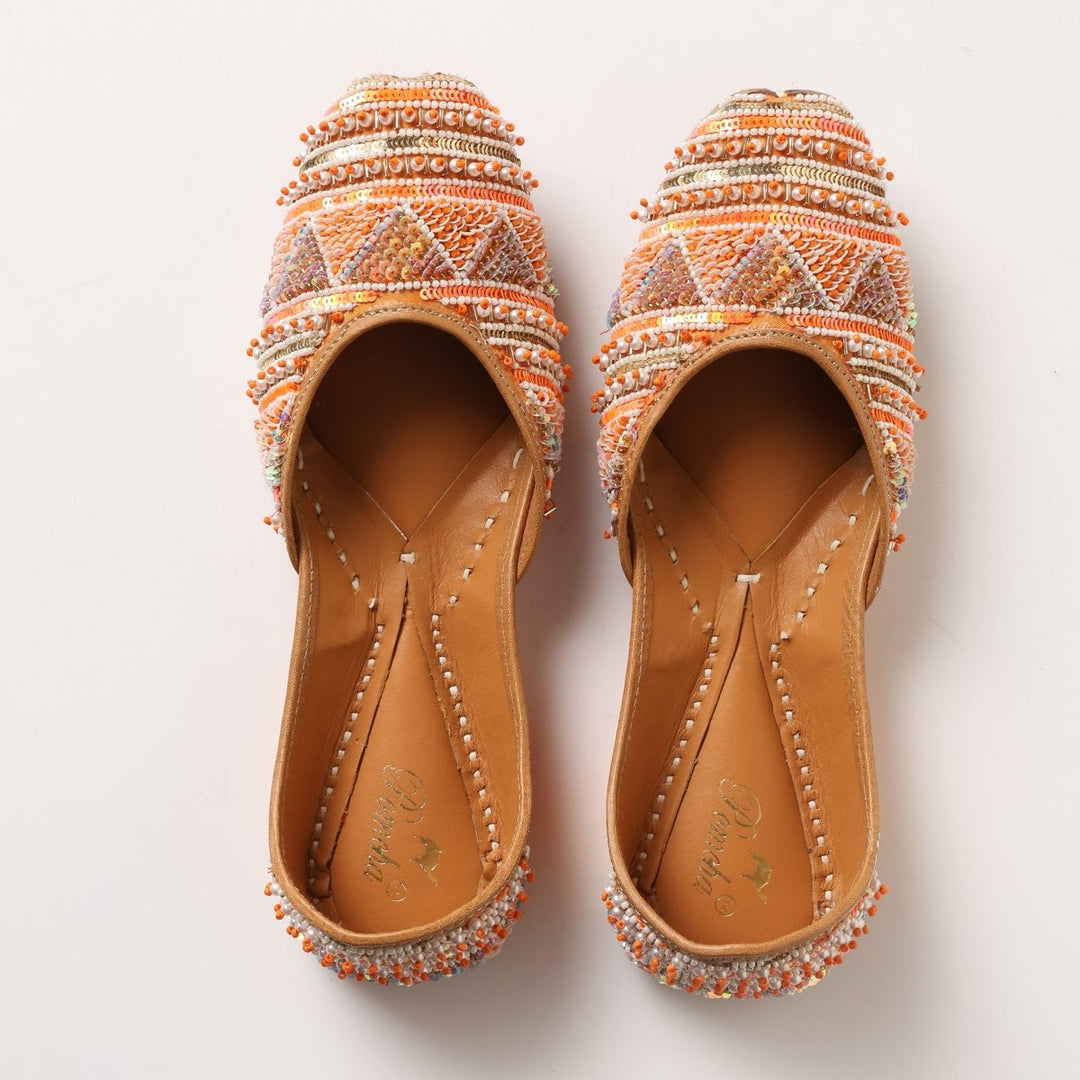 ZAREEN ORANGE BEADS MOJARI - Pomcha Jaipur