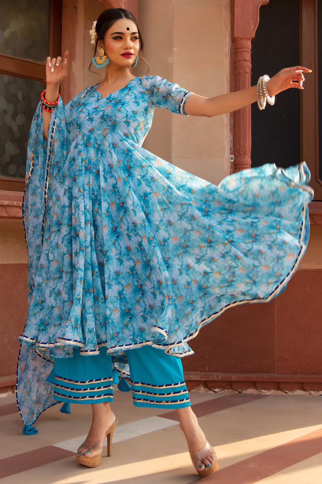 LILLY OF NILE CHIFFON ANARKALI SUIT SET – Pomcha Jaipur