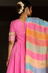 ROSE PINK COTTON ANGRAKHA SET - Pomcha Jaipur