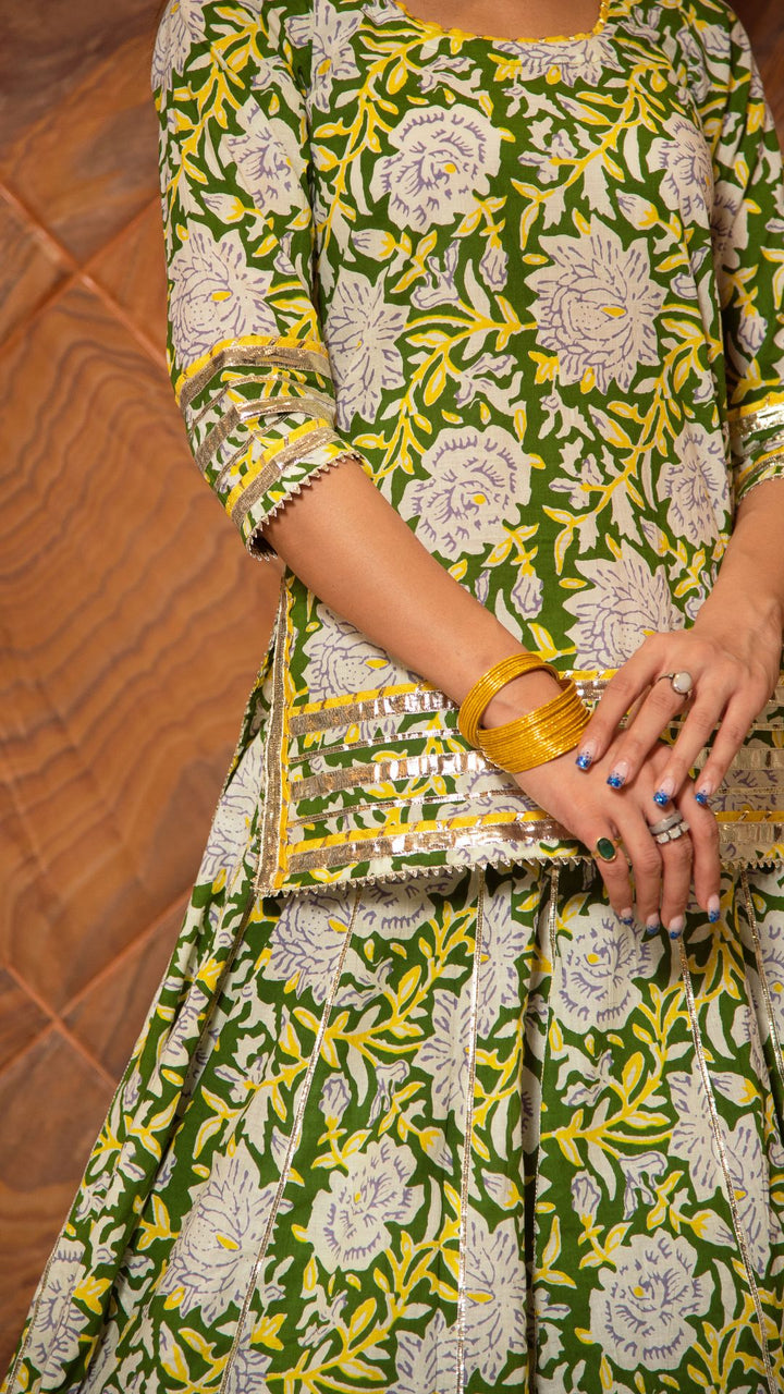 KAVYA COTTON HAND BLOCK SKIRT SET - Pomcha Jaipur