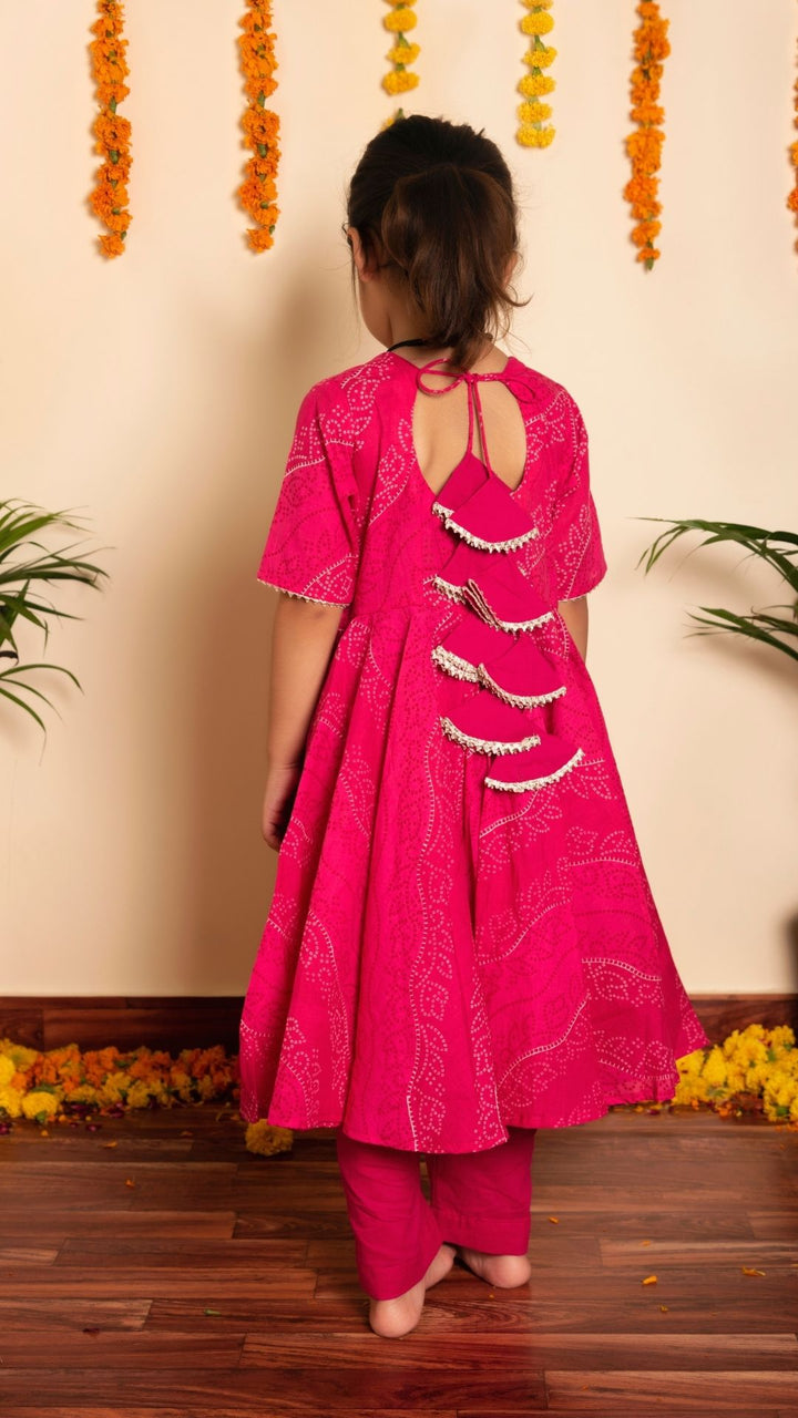 Bachpan bhandhej pink cotton anarkaliu set - Pomcha Jaipur