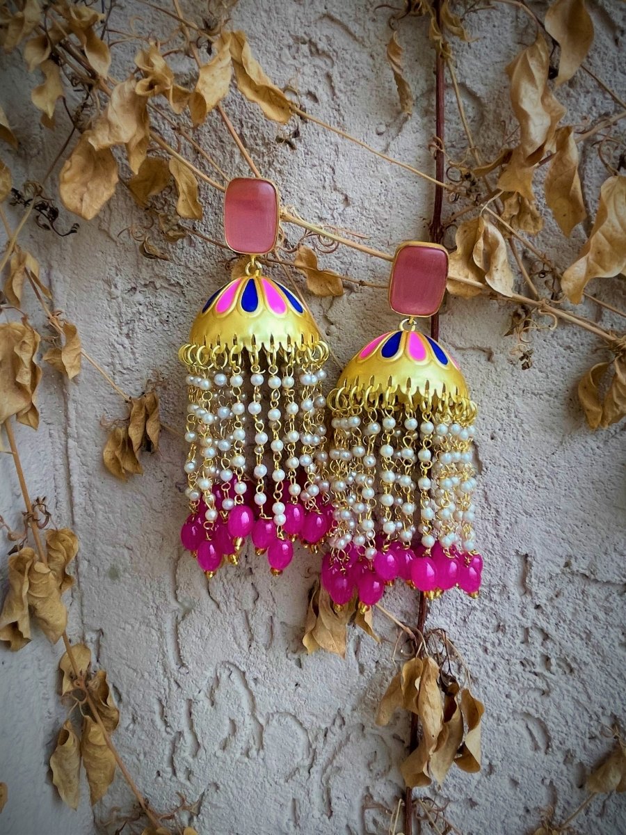 Cosmos hand painted stone earring - Pomcha Jaipur