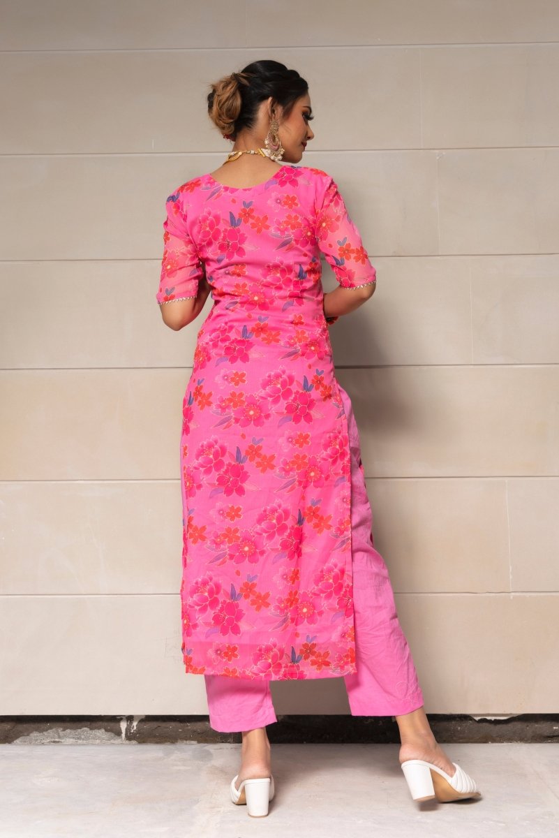 COSMOS PINK CHINNON CHIFFON SUIT SET - Pomcha Jaipur