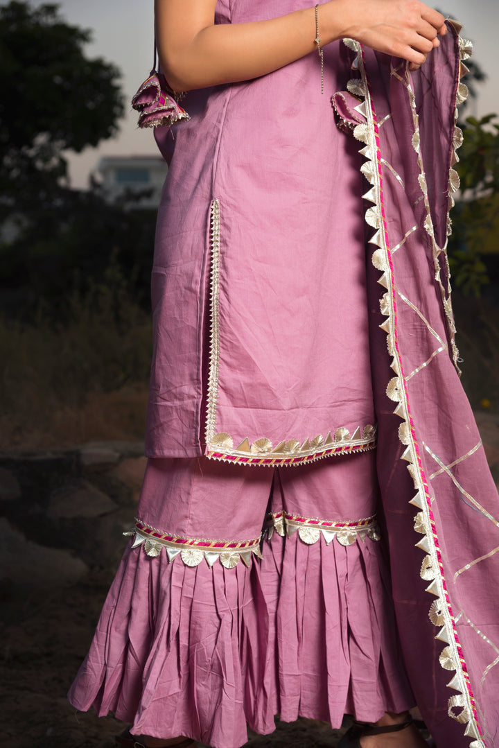 Gotta Jaal Purple Cotton Sharara Set - Pomcha Jaipur