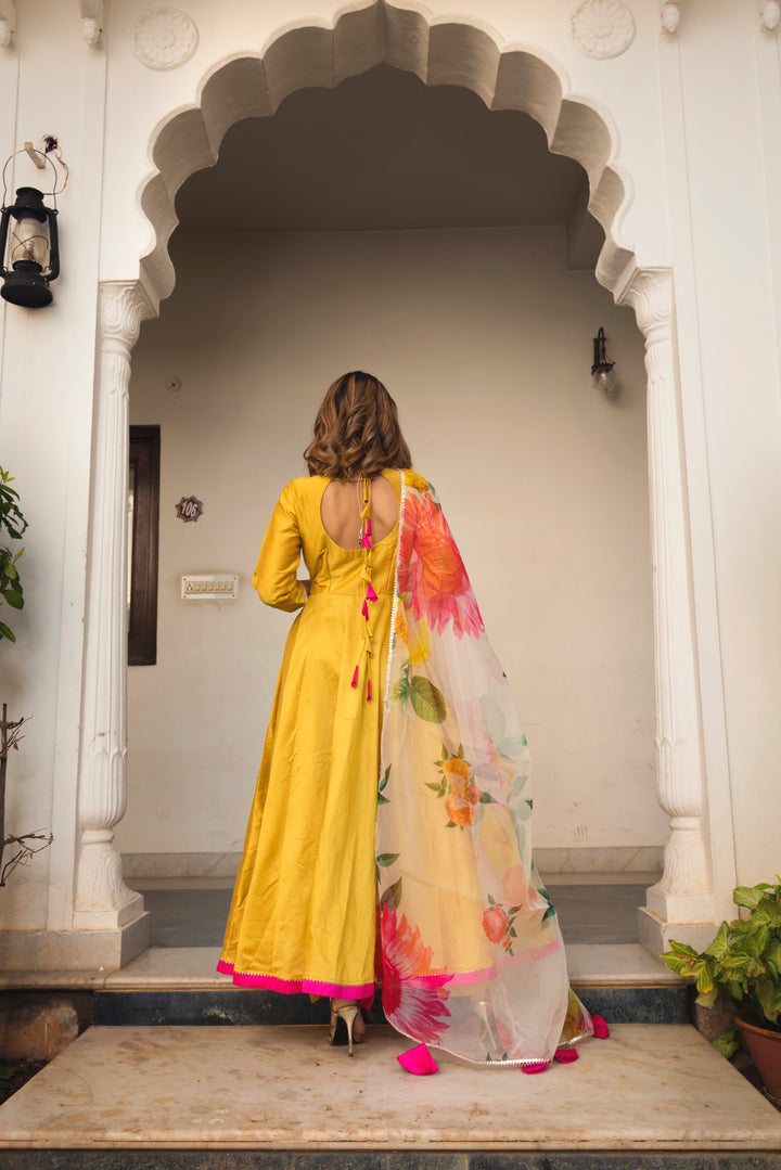 Sunflower Cotton Silk Yellow Anarkali - Pomcha Jaipur