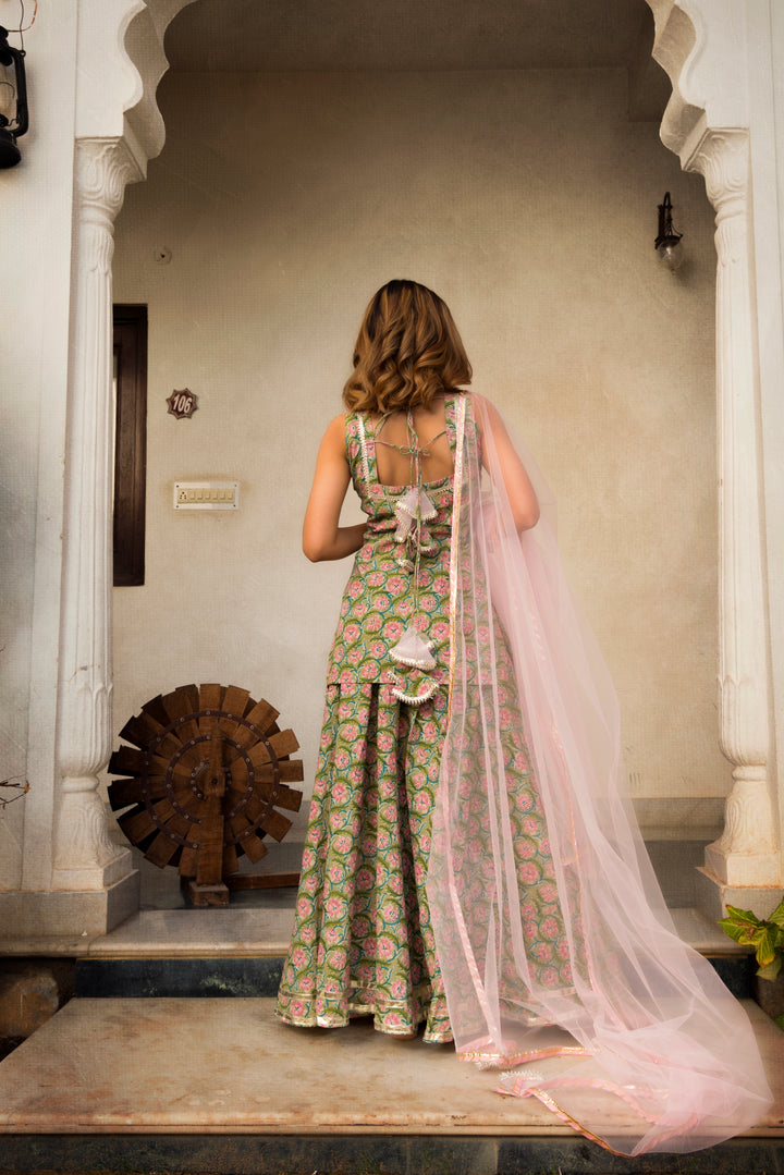 Hand Block Print Cotton Kurta Skirt Set - Pomcha Jaipur