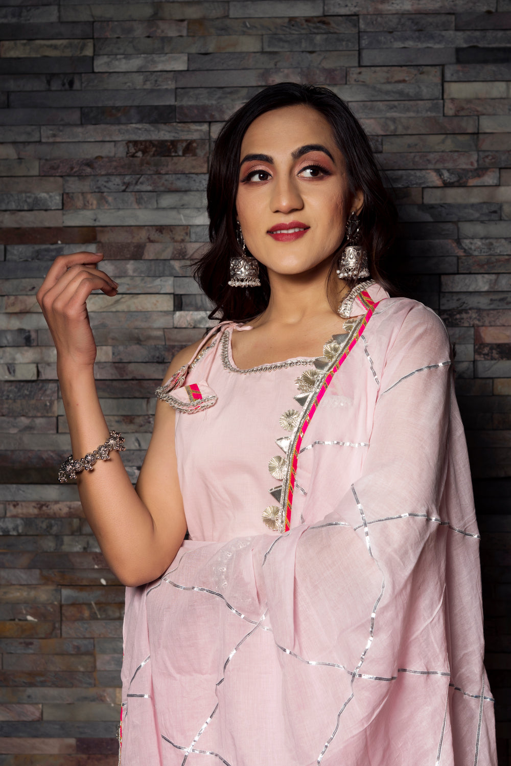 Gotta Jaal Pink Cotton Kurta Sharara Set - Pomcha Jaipur