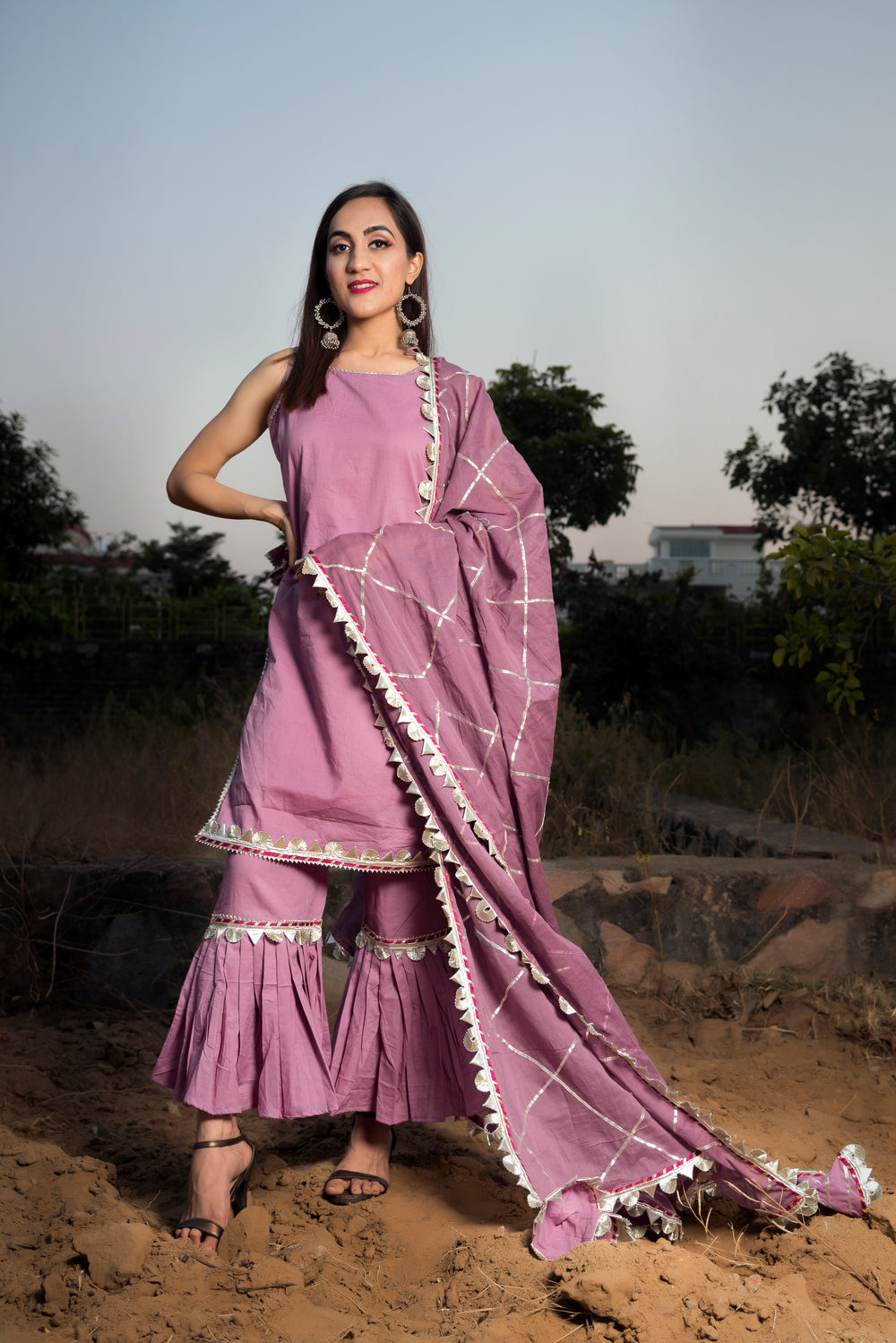Gotta Jaal Purple Cotton Sharara Set - Pomcha Jaipur
