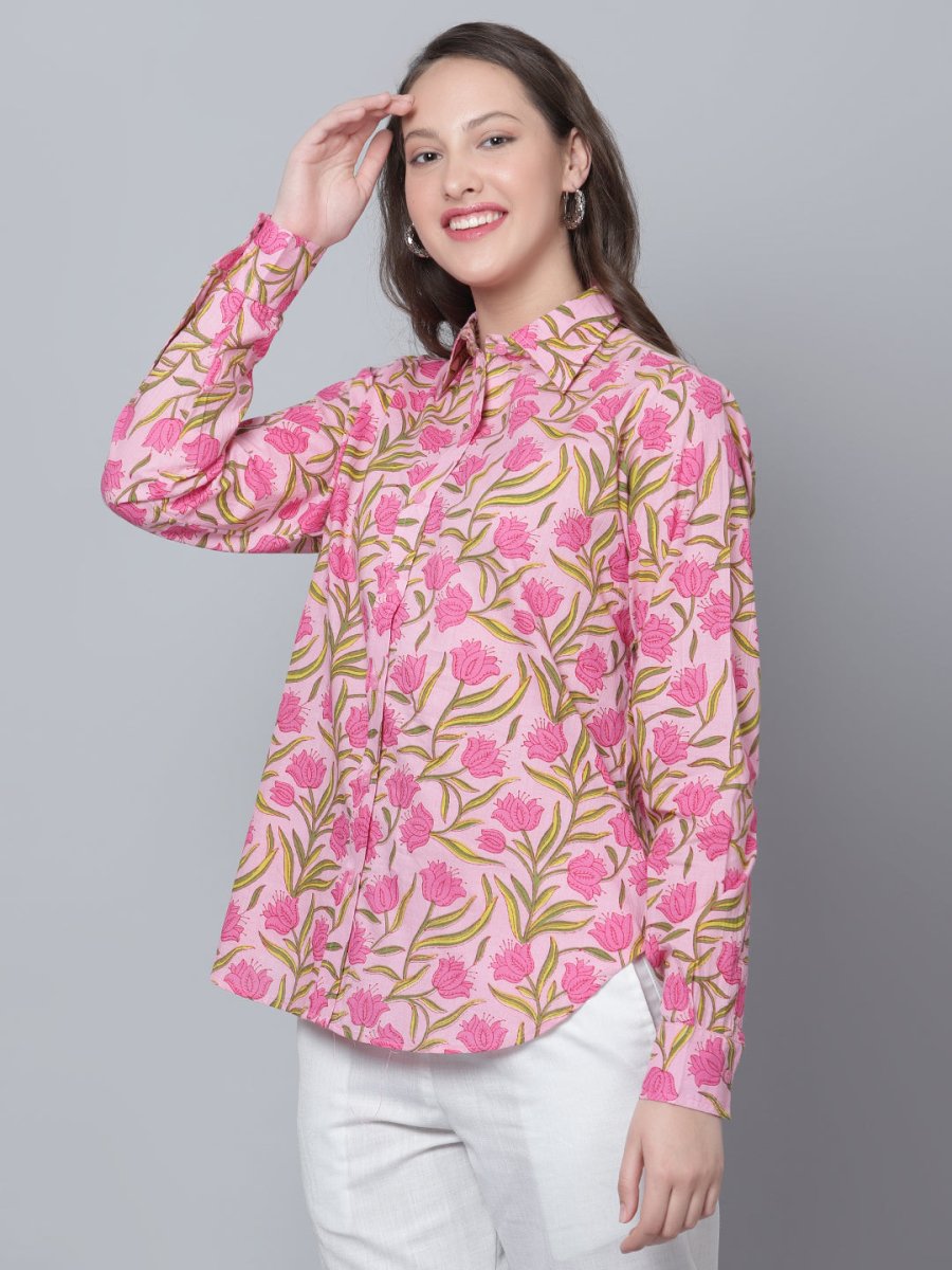 DARIKA COTTON HAND BLOCK WOMEN SHIRT - Pomcha Jaipur