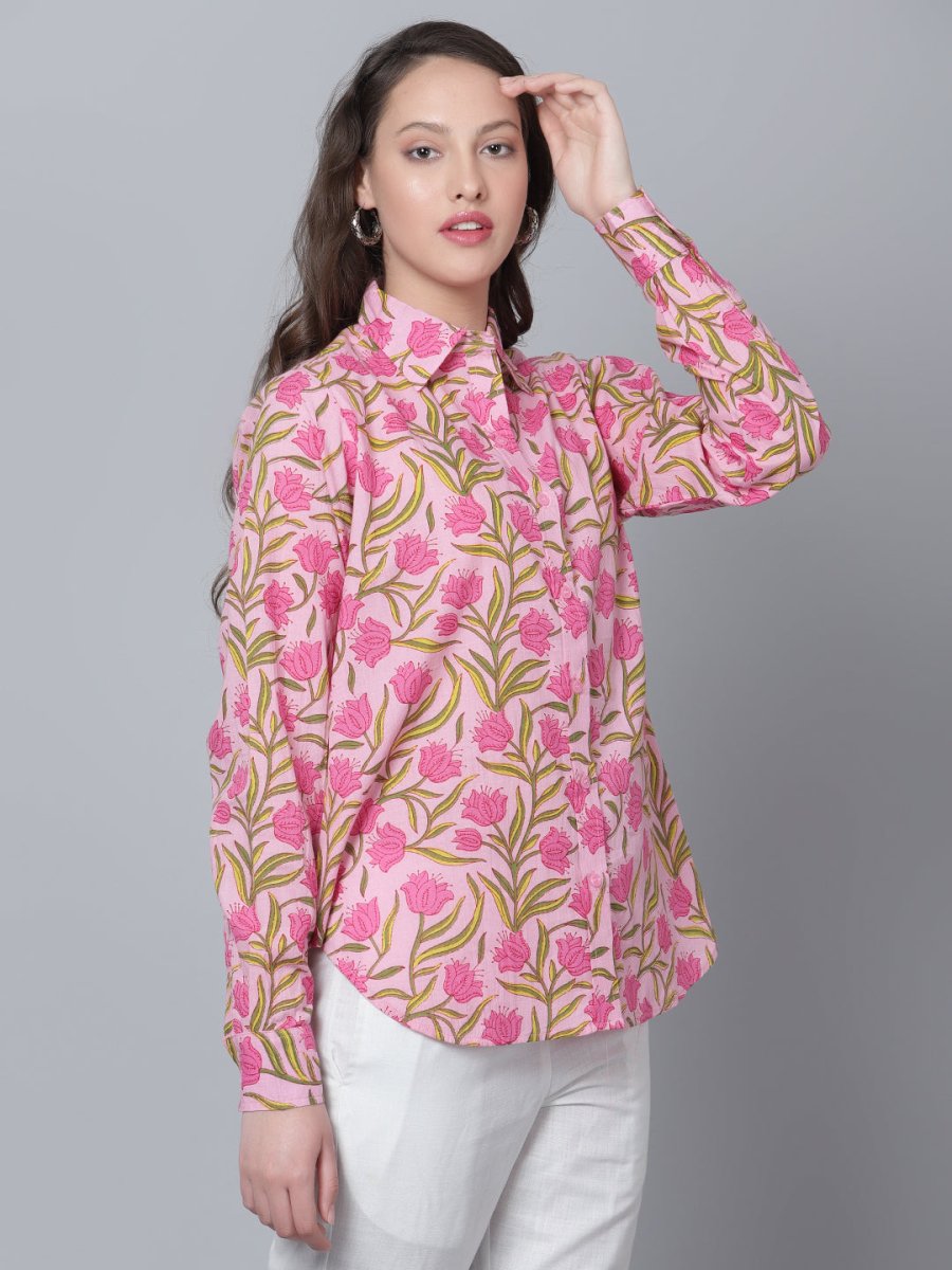 DARIKA COTTON HAND BLOCK WOMEN SHIRT - Pomcha Jaipur