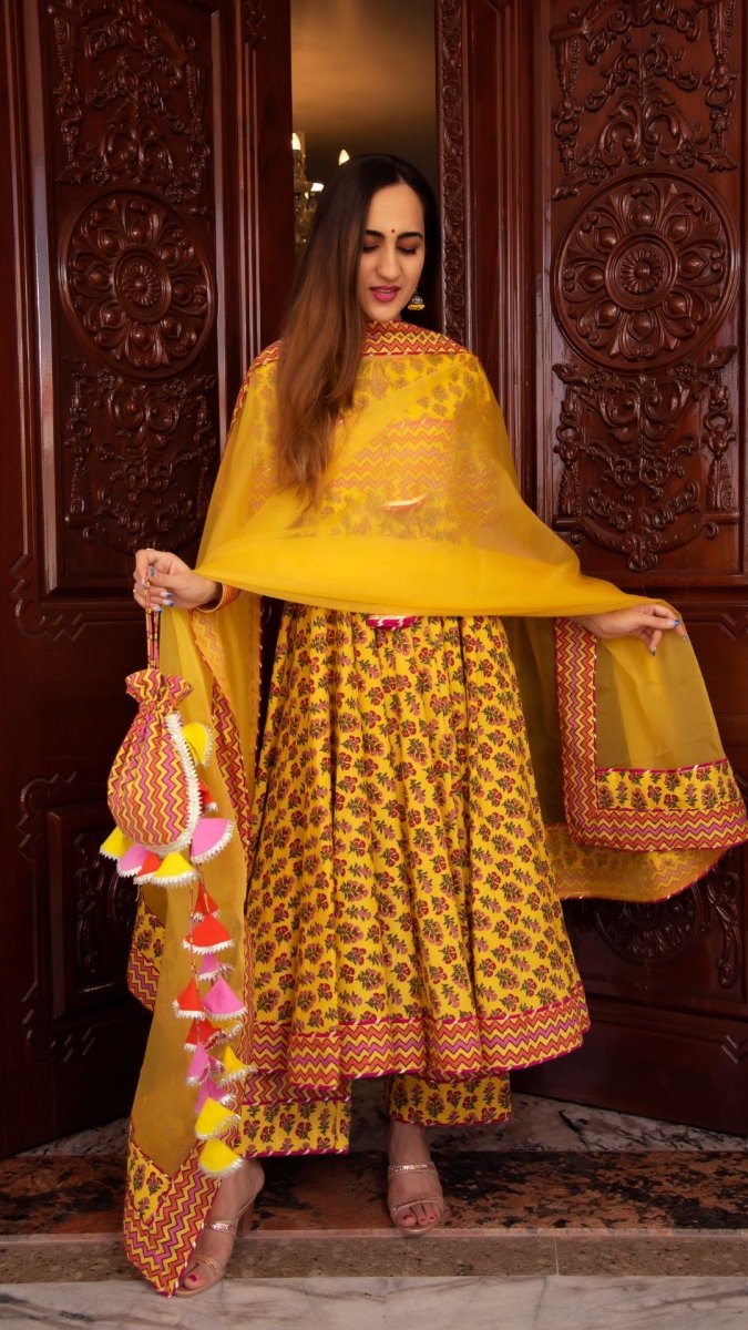 DARIYA COTTON ANARKALI SET - Pomcha Jaipur