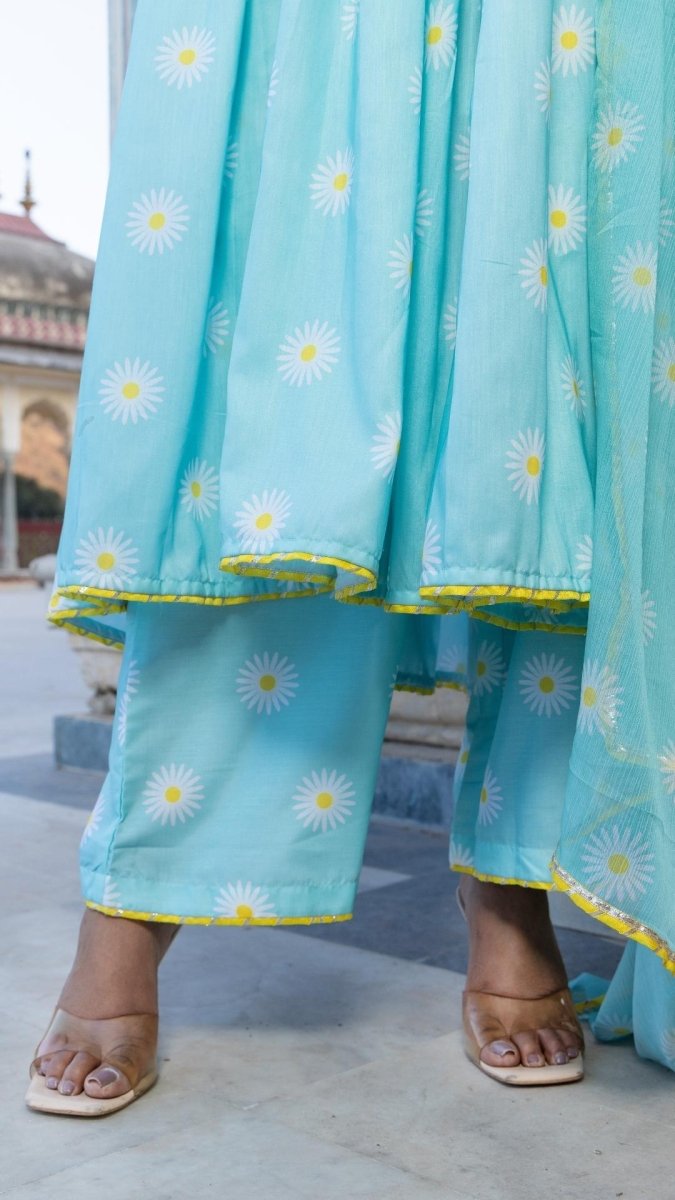 DAYLILLY BLUE MUSLIN ANARKALI SET - Pomcha Jaipur