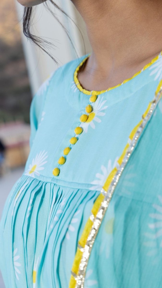 DAYLILLY BLUE MUSLIN ANARKALI SET - Pomcha Jaipur