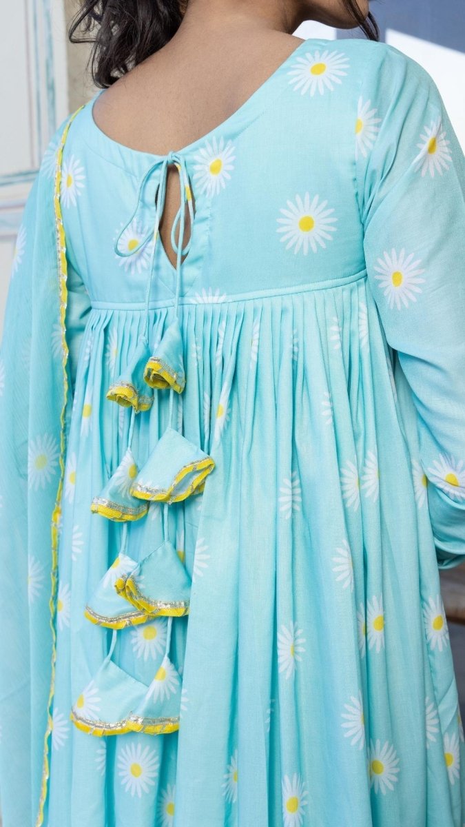 DAYLILLY BLUE MUSLIN ANARKALI SET - Pomcha Jaipur