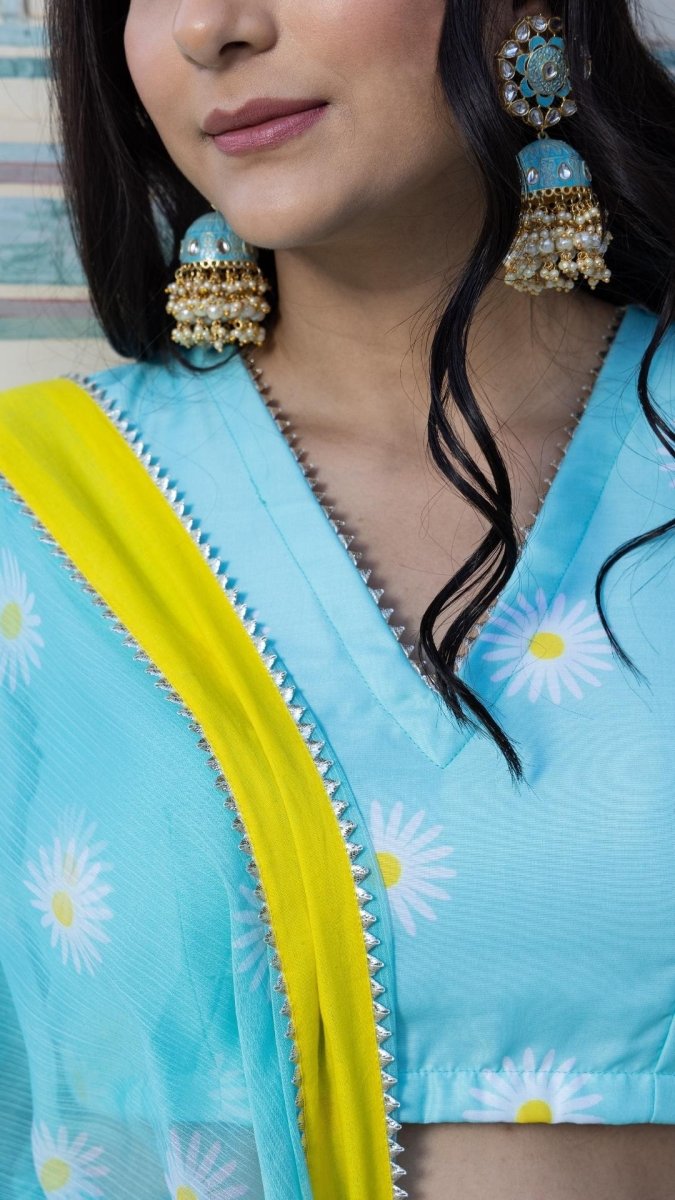 DAYLILLY BLUE MUSLIN LEHENGA SET - Pomcha Jaipur