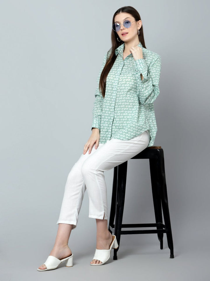 DHRITI COTTON HAND BLOCK WOMEN SHIRT - Pomcha Jaipur