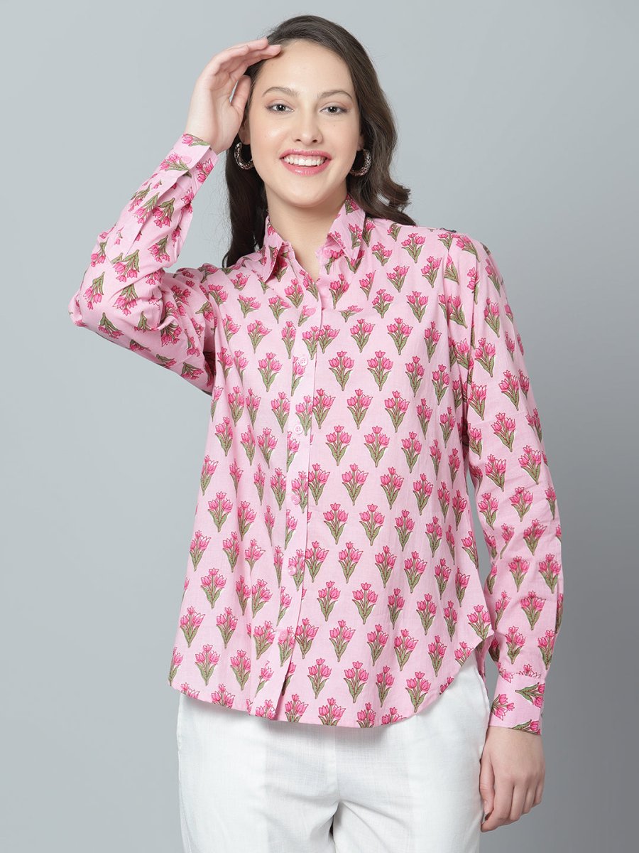DIYA COTTON HAND BLOCK WOMEN SHIRT - Pomcha Jaipur