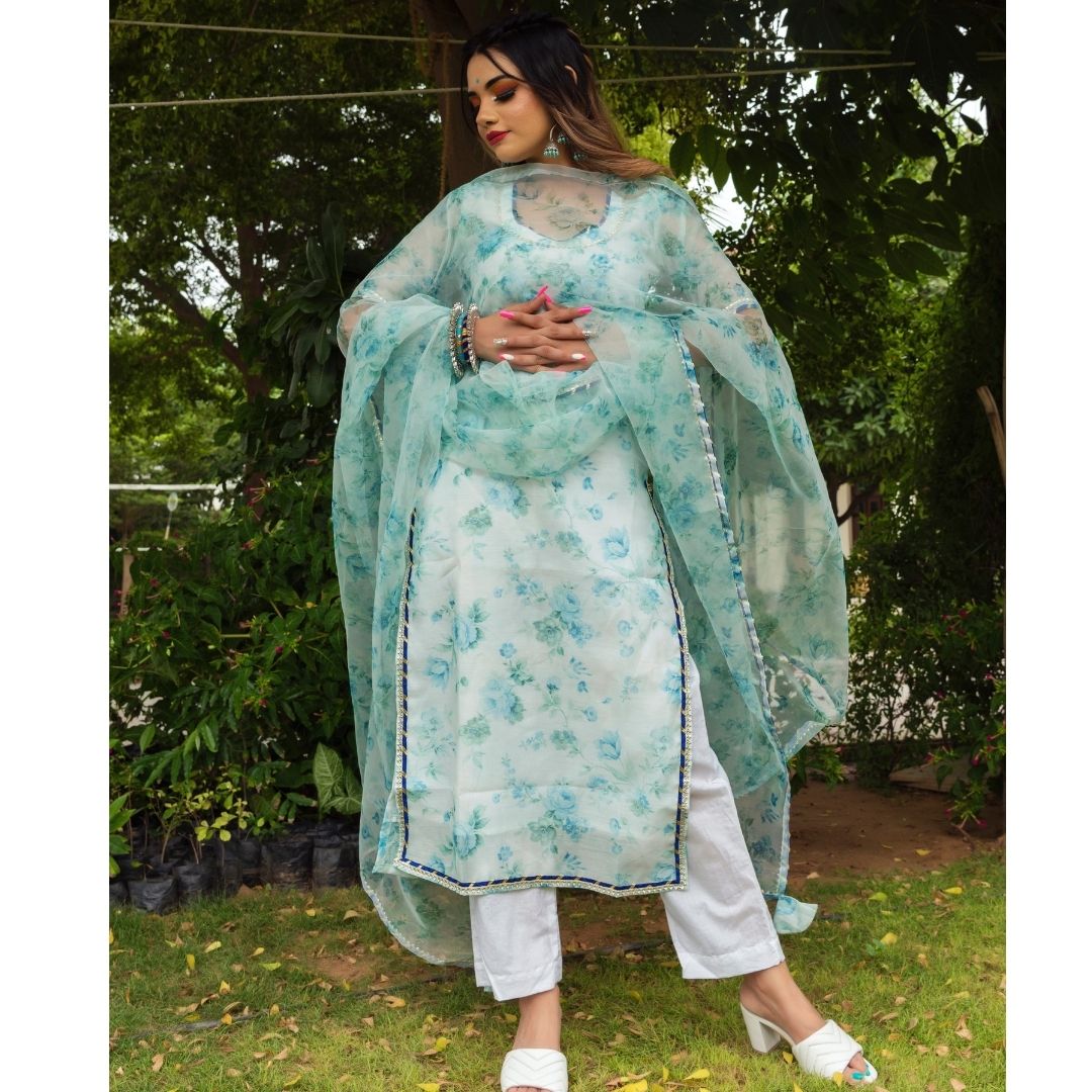 FALAK CHANDERI SUIT SET - Pomcha Jaipur