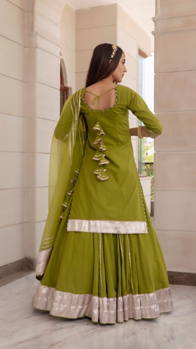 FALGUNI GREEN LONG KURTA SKIRT SET - Pomcha Jaipur