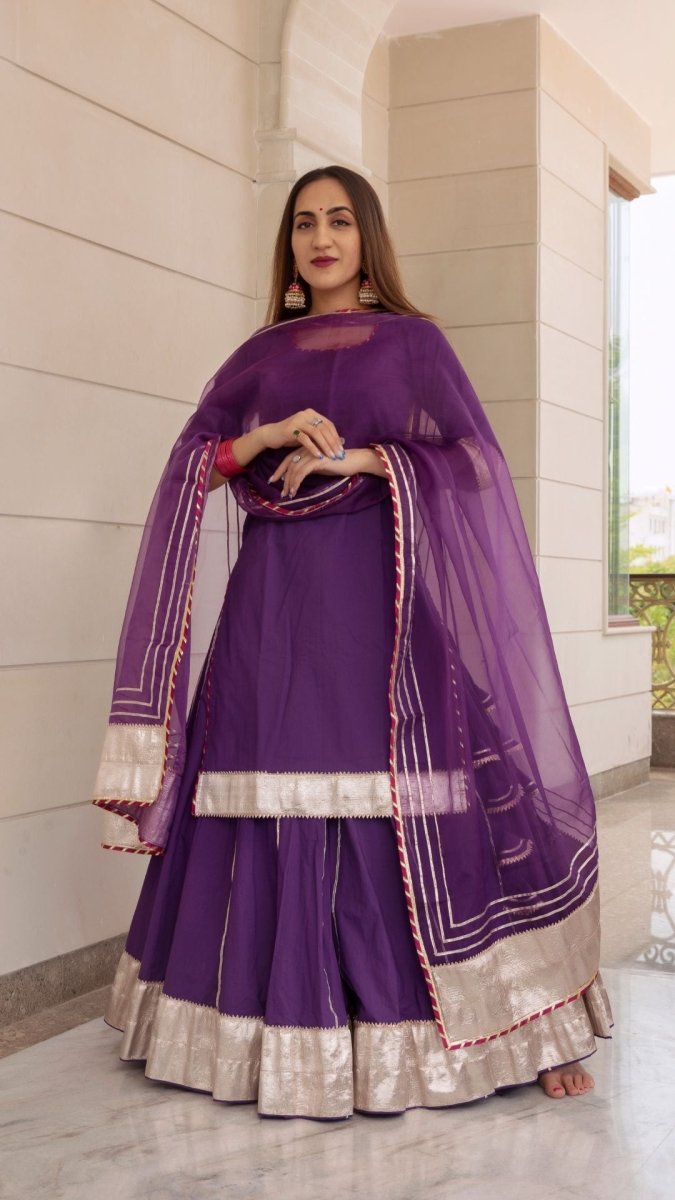 FALGUNI PURPLE KURTA SKIRT SET - Pomcha Jaipur