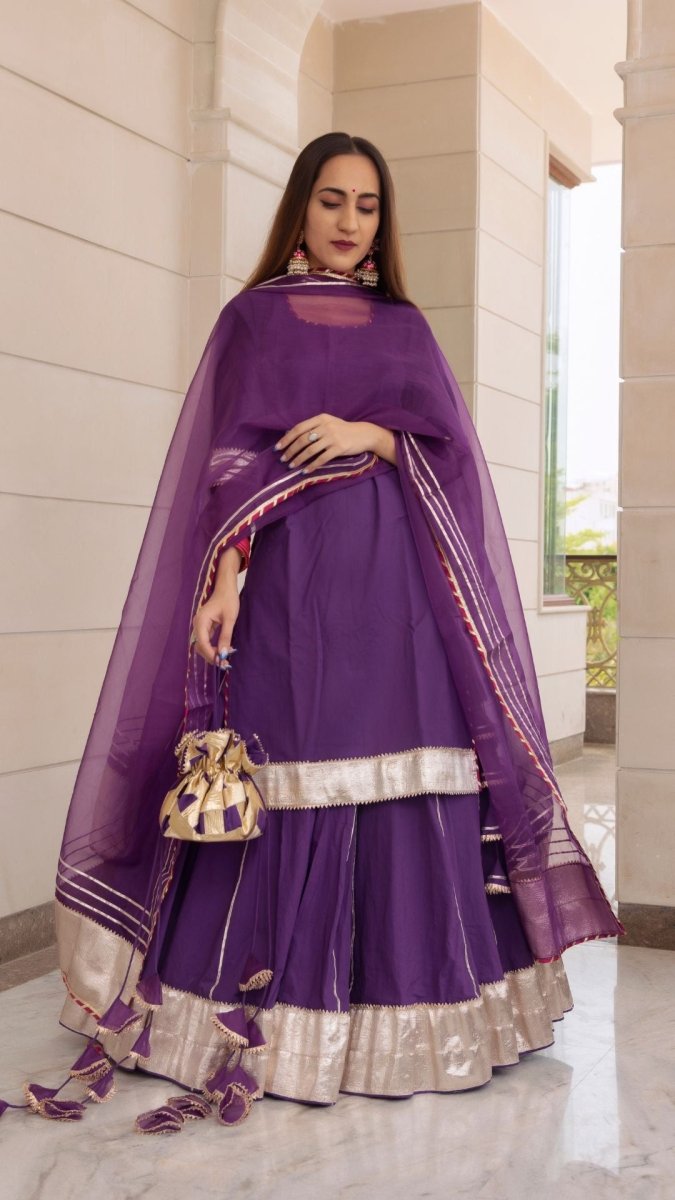 FALGUNI PURPLE KURTA SKIRT SET - Pomcha Jaipur