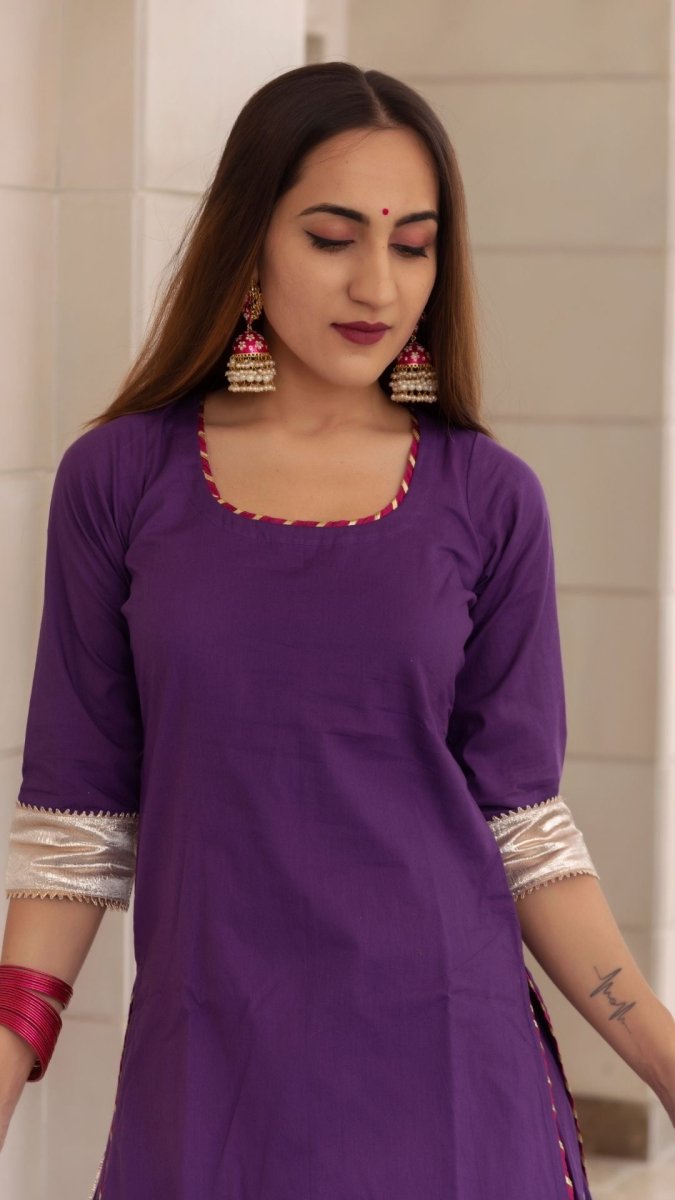 FALGUNI PURPLE KURTA SKIRT SET - Pomcha Jaipur