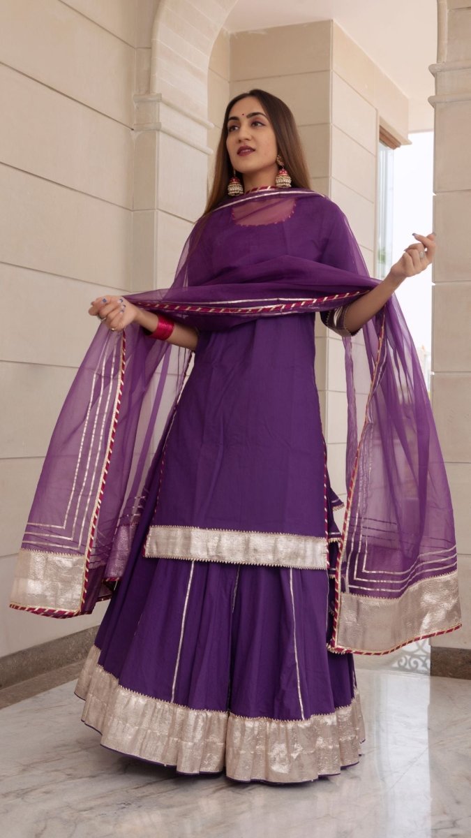 FALGUNI PURPLE KURTA SKIRT SET - Pomcha Jaipur