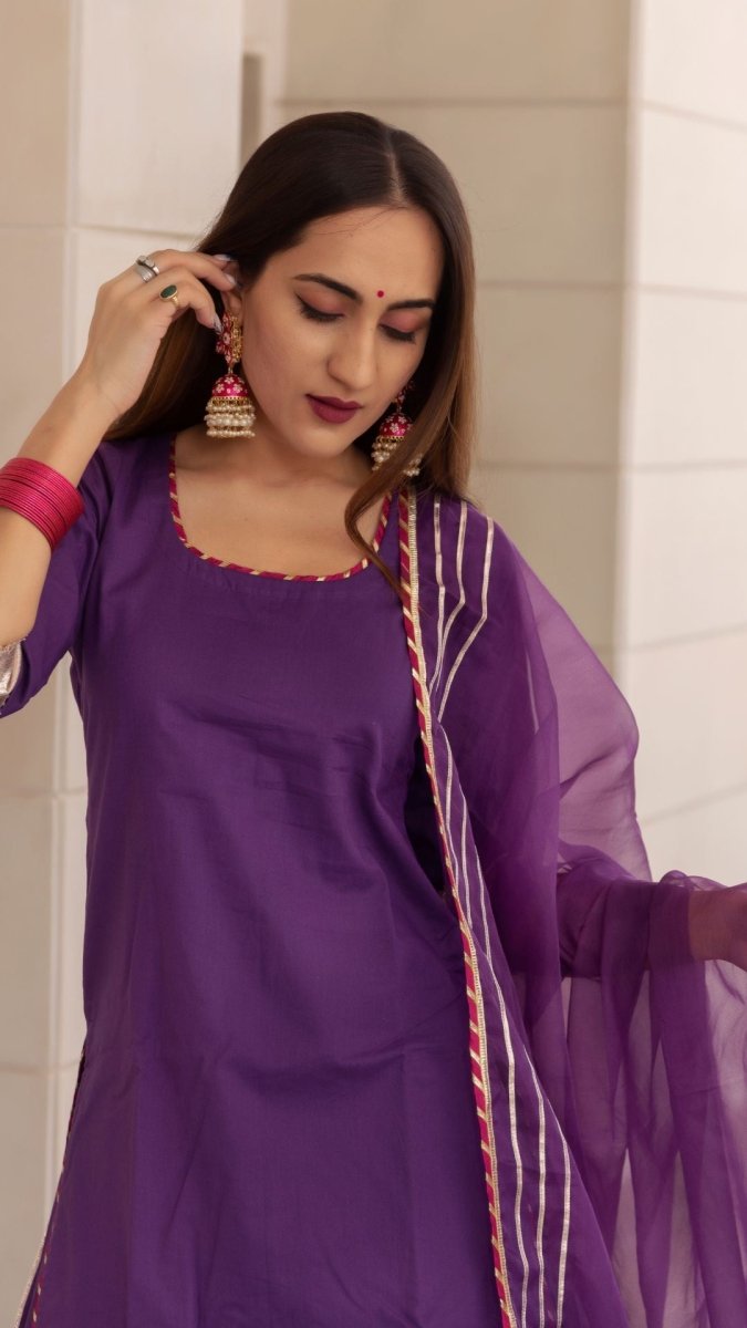 FALGUNI PURPLE KURTA SKIRT SET - Pomcha Jaipur