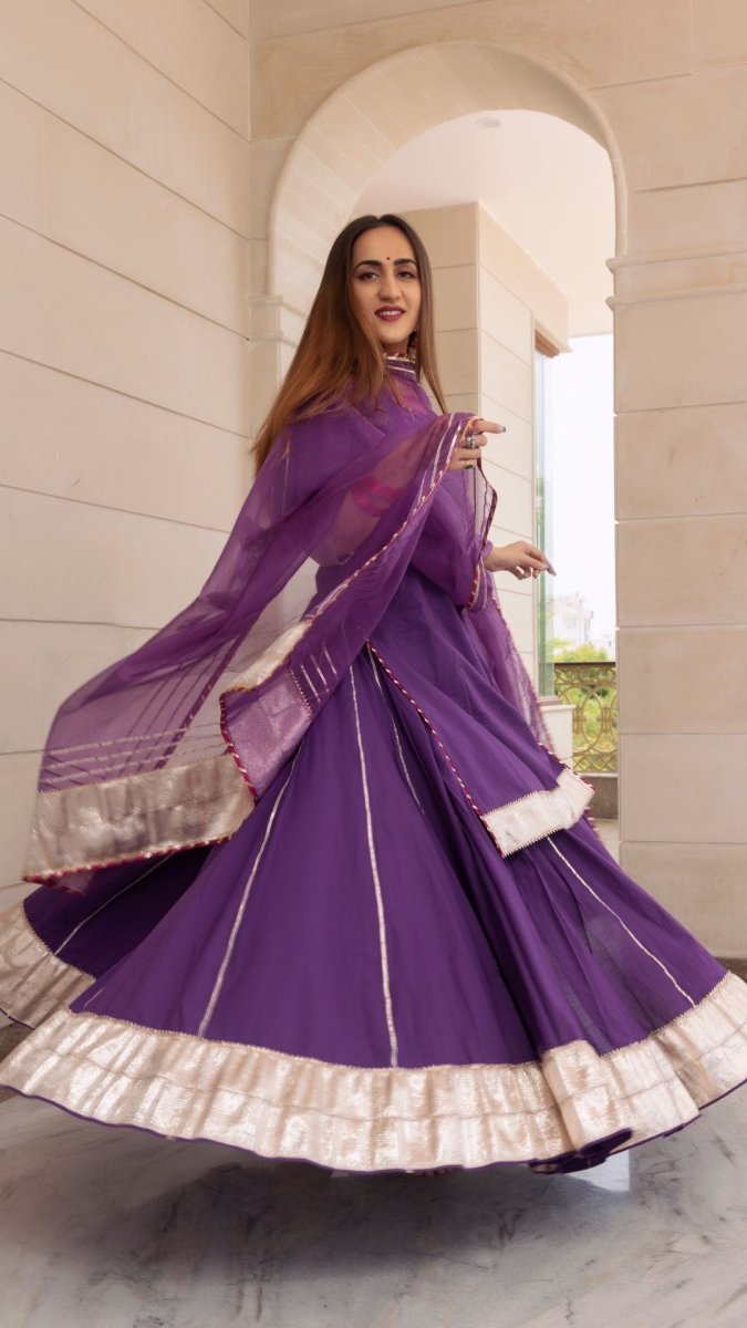 FALGUNI PURPLE KURTA SKIRT SET - Pomcha Jaipur