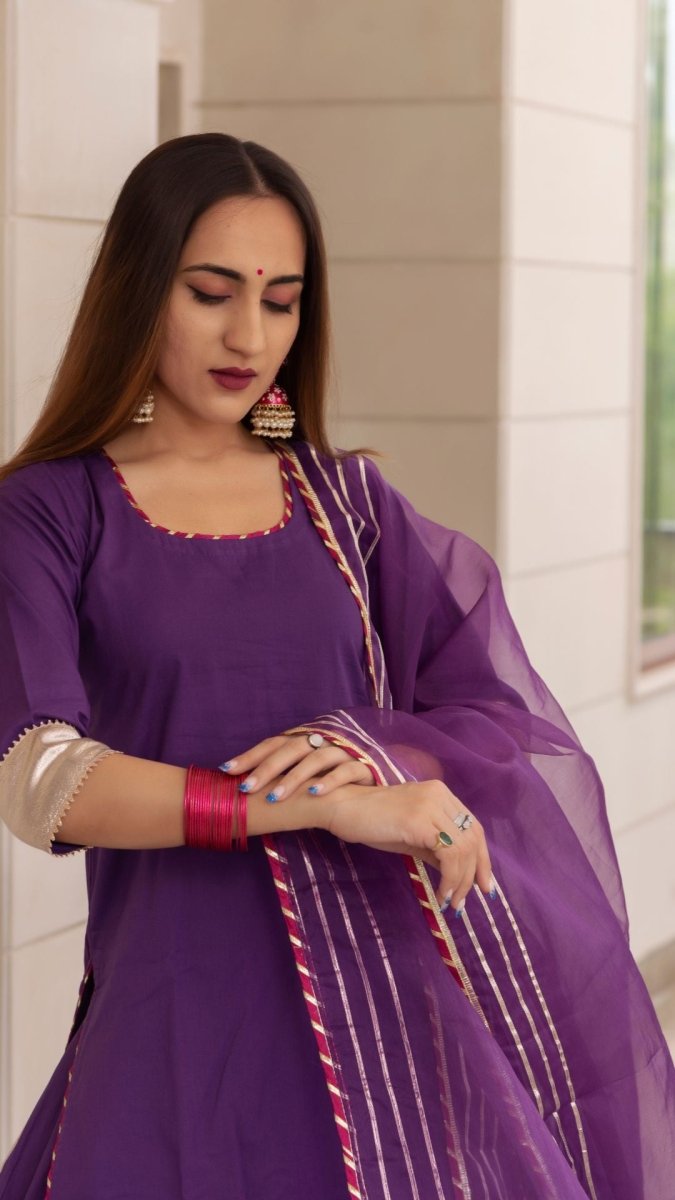 FALGUNI PURPLE KURTA SKIRT SET - Pomcha Jaipur