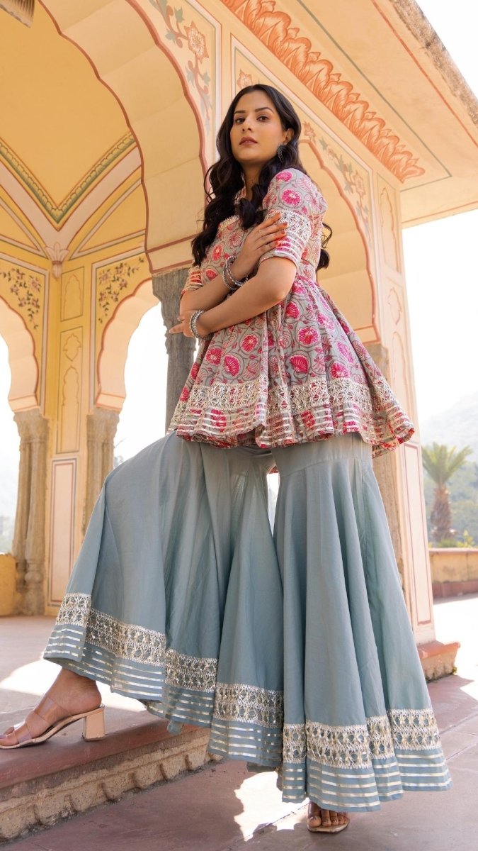 FAREEN COTTON SHARARA SET - Pomcha Jaipur