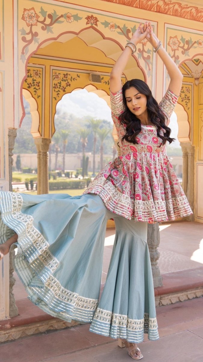 FAREEN COTTON SHARARA SET - Pomcha Jaipur