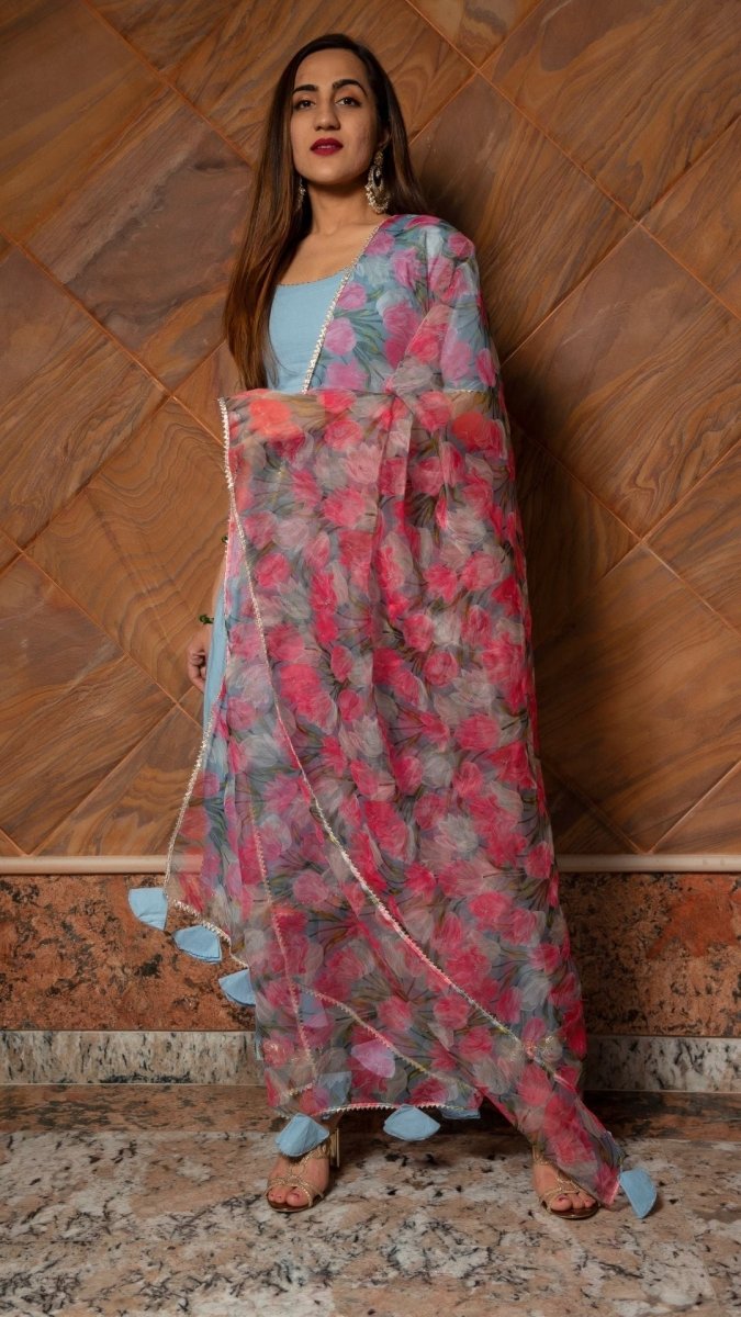 FIZA PURE COTTON SUIT SET WITH DIGITAL PRINT ORGANZA DUPATTA - Pomcha Jaipur