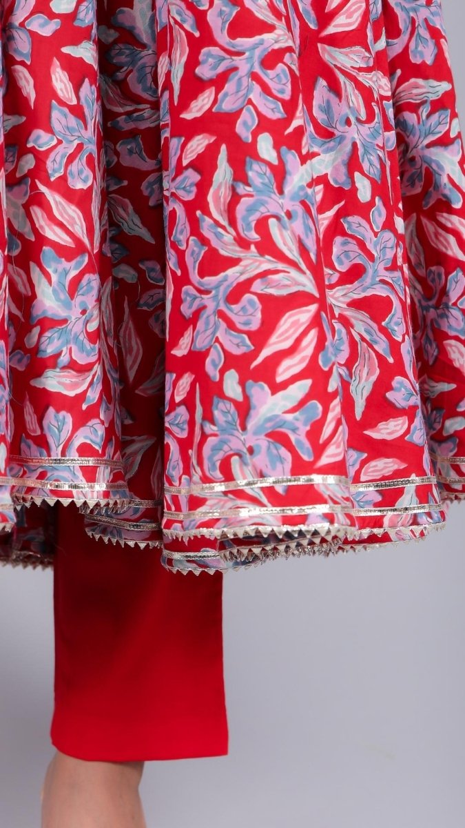 FIZA RED COTTON ANGRAKHA SET - Pomcha Jaipur