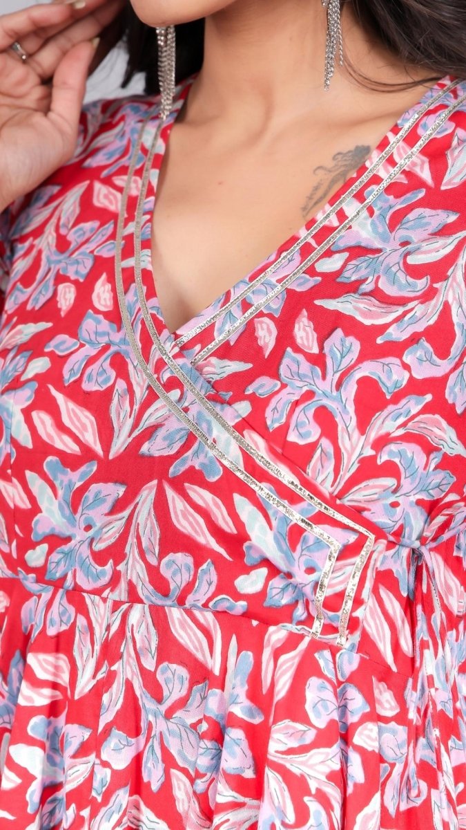 FIZA RED COTTON ANGRAKHA SET - Pomcha Jaipur