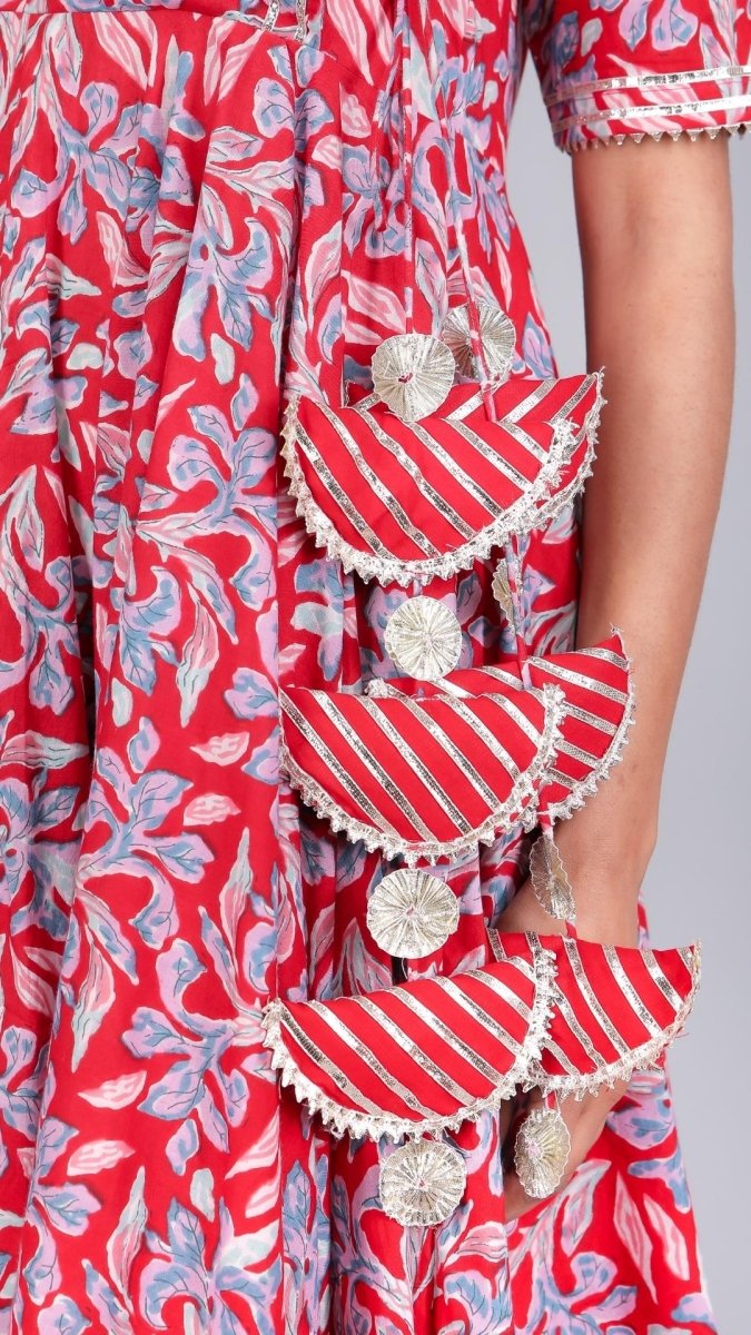 FIZA RED COTTON ANGRAKHA SET - Pomcha Jaipur