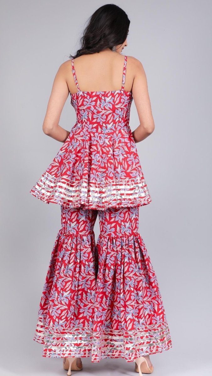 FIZA RED COTTON SHARARA SET - Pomcha Jaipur