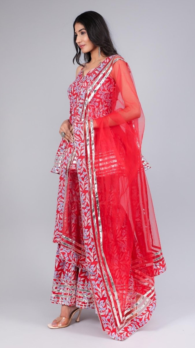 FIZA RED COTTON SHARARA SET - Pomcha Jaipur