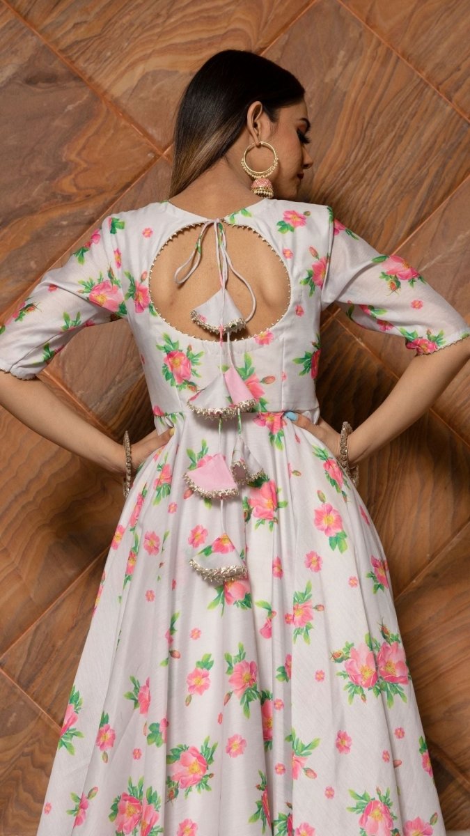 FLAMINGO CHANDERI SILK ANARKALI SET WITH SOFT NET DUPATTA - Pomcha Jaipur