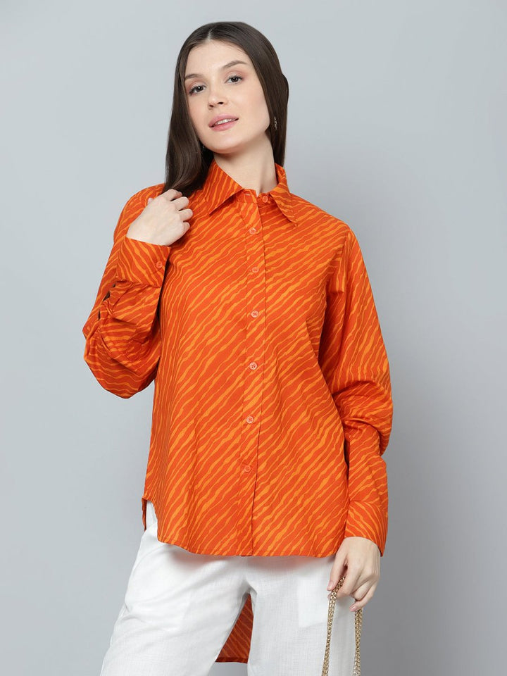 GANGA COTTON LEHERIYA PRINT SHIRT - Pomcha Jaipur