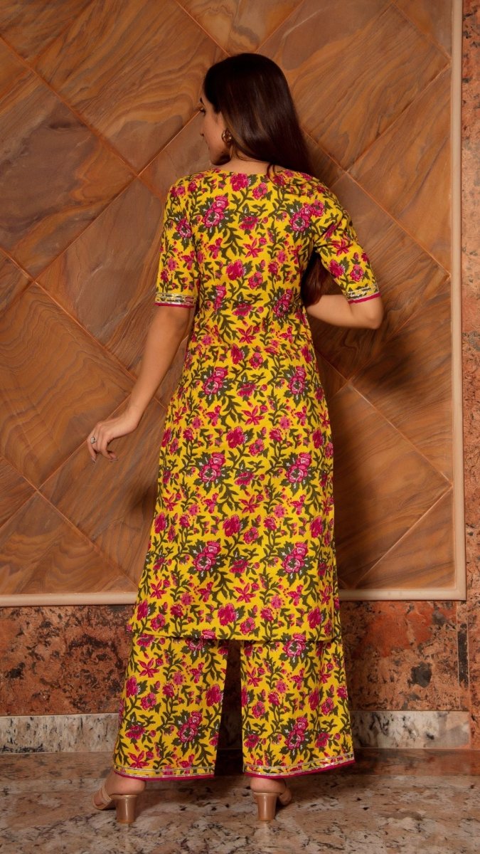 GAUHAR YELLOW COTTON GOTTA SUITS SET - Pomcha Jaipur