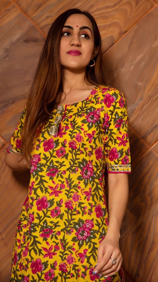 GAUHAR YELLOW COTTON GOTTA SUITS SET - Pomcha Jaipur