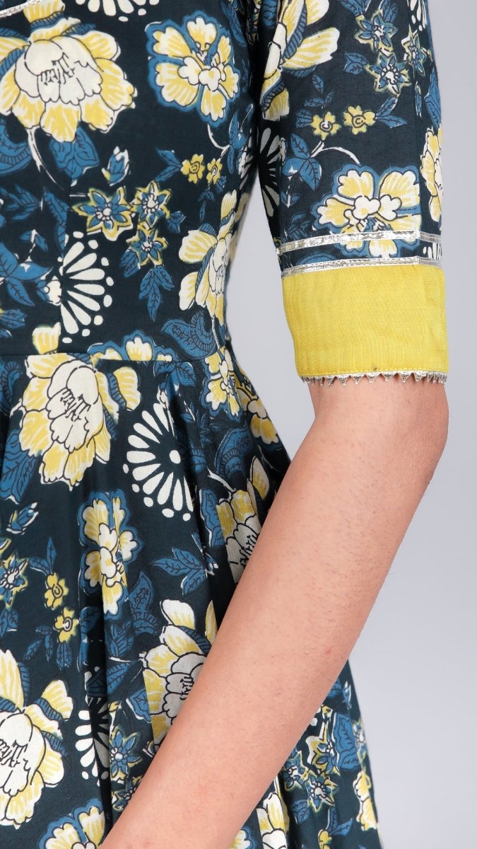 GAURI BLACK &YELLOW COTTON ANARKALI SET - Pomcha Jaipur