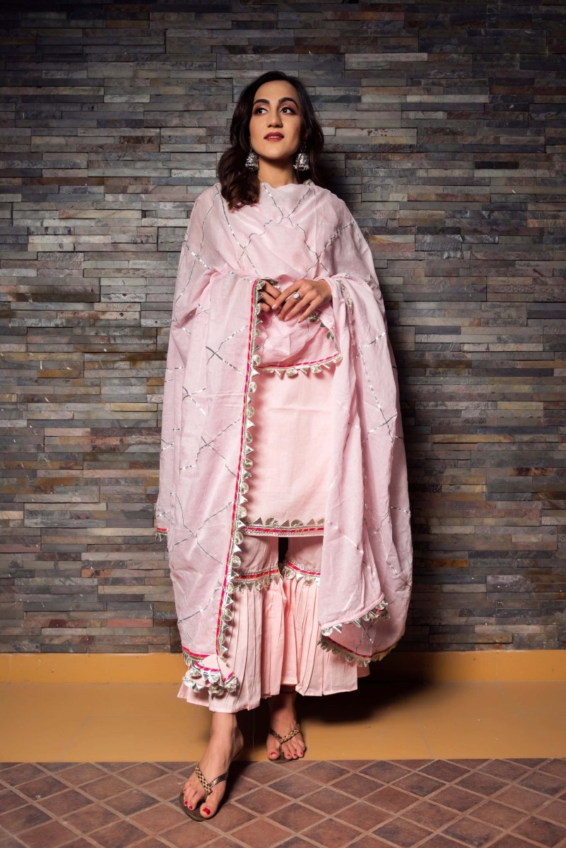 Gotta Jaal Pink Cotton Kurta Sharara Set - Pomcha Jaipur